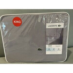 LACOSTE KING Cooling Sheet Set Gray 4 PC Gator Logo Cotton 180 TC New